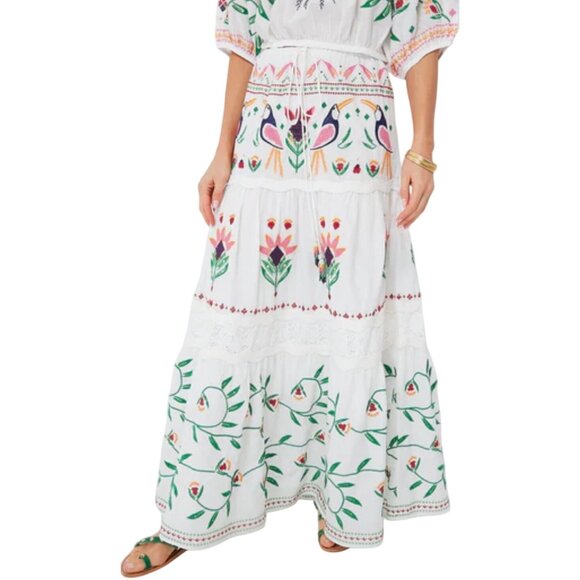 Farm Rio Summer Garden Embroidered Tiered Maxi Skirt Size Medium New With Tags - Picture 4 of 7